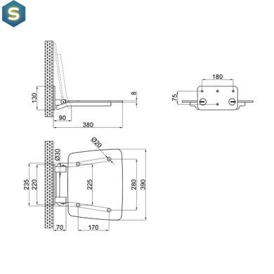 Сидіння для душу Qtap Comfort BLA5035, Чорний/золото
