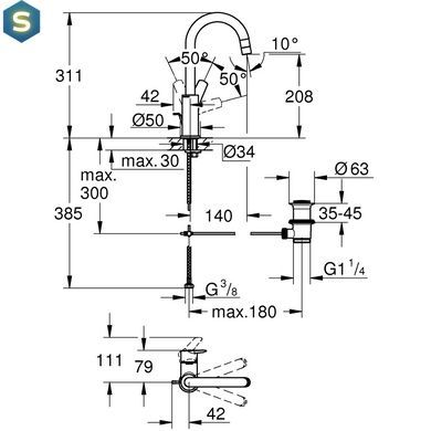 Змішувач для раковини Grohe QuickFix Start L-Size 24203002, Хром