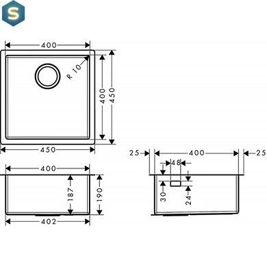 Кухонна мийка Hansgrohe S719-U400 під стільницю 450x450 Stainless Steel 43425800