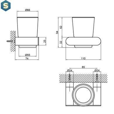 Склянка з тримачем Qtap Scorpio настінна QTSTK6102103C Chrome (Sklenka), Хром