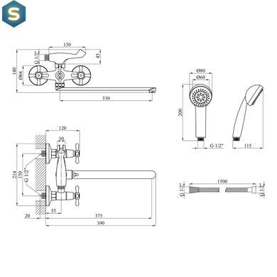Смеситель для ванной Kroner KRP Royce - C072 CV029048, Хром