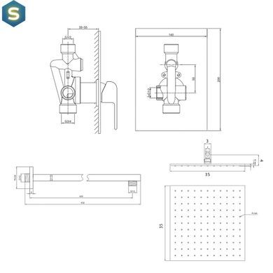 Душова система Kohlman Saxo 35 chrome + BOX прихованого монтажу QW220SQ35, Хром