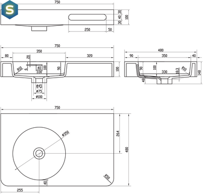 Раковина Volle Solid surface 75x48 13-40-742, Білий