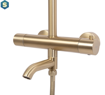 Душевая система Rea Lungo с термостатом и изливом brushed gold REA-P6604, Золотой