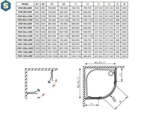 Душова кабіна Radaway Idea Black PDD 120Lx90Rx200 скло прозоре чорний профіль 387139-01-01 + 387159-54-01