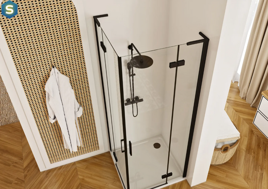 Душова кабіна Rea Hugo 80x80 подвійна black REA-K6600, Чорний/золото, Універсальна, прозорий