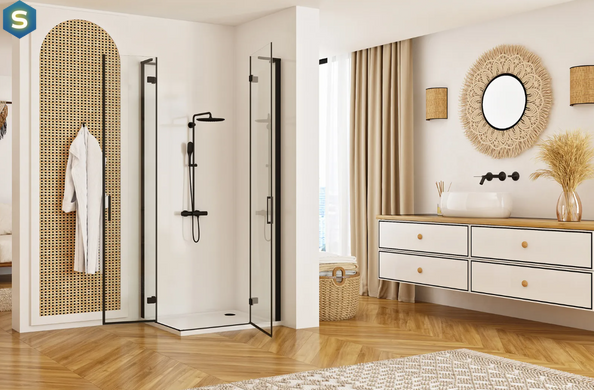Душова кабіна Rea Hugo 80x80 подвійна black REA-K6600, Чорний/золото, Універсальна, прозорий