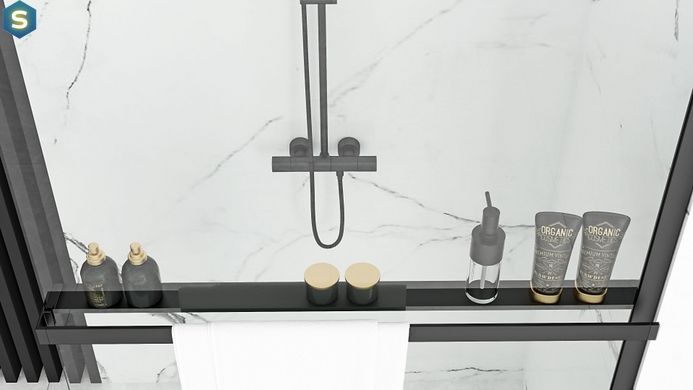 Душова стінка Rea Bler 90 black з полицею Evo REA-K7638 + HOM-00652, прозорий, чорний матовий