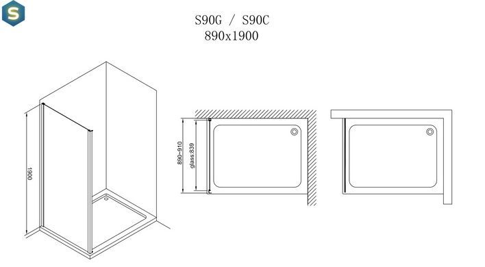 Бічна стінка Koller Pool 900x1900 мм скло прозоре S90C, прозорий, хром