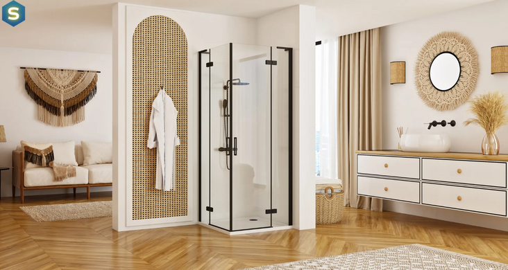Душова кабіна Rea Hugo 80x80 подвійна black REA-K6600, Чорний/золото, Універсальна, прозорий