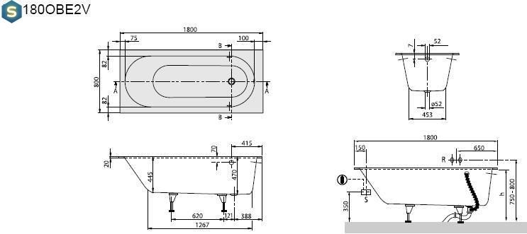 Ванна Villeroy&Boch Oberon 180x80 UBQ180OBE2V-01, Білий