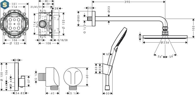 Душова система прихованого монтажу Hansgrohe Raindance S 240 1jet ShowerSelect S з термостатом Matt Black 27959670