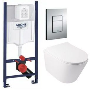 Комплект 5в1: Інсталяція Grohe Rapid + Безобідковий Підвісний унітаз Swan+ клавіша хром