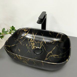 Умивальник (раковина) VBI RAVENNA MARBLE BLACK MATT накладний, Чорний/золото