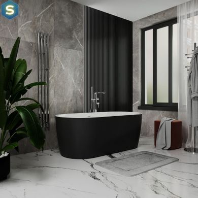 Ванна акриловая отдельностоящая Koller Pool PureLine 1600x800 White/MattBlack с сифоном 0266251501, Черный матовый