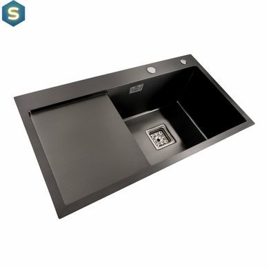 Кухонна мийка Platinum Handmade PVD 780x430x220 R чорна (квадратний сифон,3.0/1.0), Чорний/золото