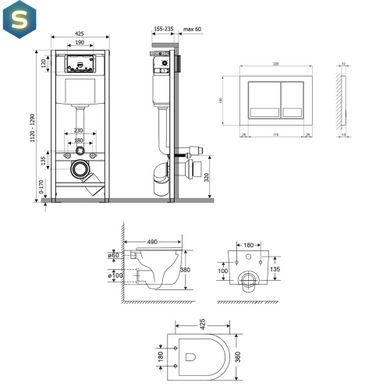 Подвесной унитаз Qtap Taurus Ultra Quiet + инсталляция Qtap Nest 4 в 1 (квадратная клавиша Satin), Белый