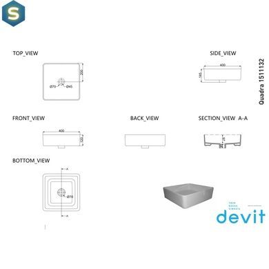 Раковина Devit Quadra 1511132B 40 см тонкие стенки, черная матовая, Черный матовый