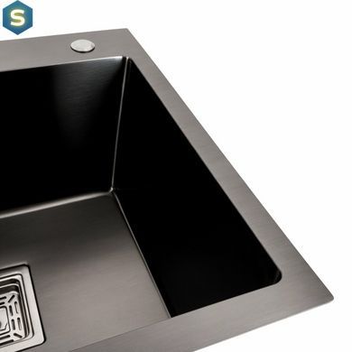 Кухонна мийка Platinum Handmade PVD 780x430x220 R чорна (квадратний сифон,3.0/1.0), Чорний/золото