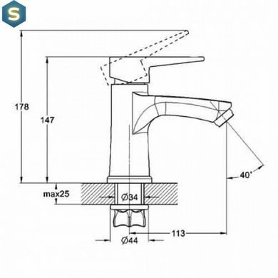 Смеситель для умывальника однорычажныйгайка &Oslash;35 Wezer 1/10 PUD1-045, Хром
