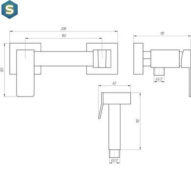 Смеситель для гигиенического душа наружного монтажа 150 мм Globus Lux GLN-5-106MIX-graphite, Черный матовый