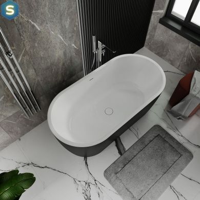 Ванна акриловая отдельностоящая Koller Pool PureLine 1600x800 White/MattBlack с сифоном 0266251501, Черный матовый