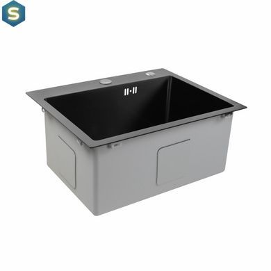 Кухонная мойка 50x45 PVD черная Platinum Handmade (сифон круглый, 3,0/0,8), Черный/золото