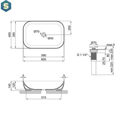 Умывальник Qtap Robin накладной прямоугольный 610x400x145 мм White + донный клапан PU02, Белый