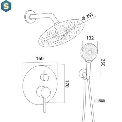Душова система універсальна Qtap Scorpio прихованого монтажу на два споживача QTSCO113BLM45897 Black matt, Черный матовый