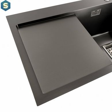 Кухонна мийка Platinum Handmade PVD 780x430x220 R чорна (квадратний сифон,3.0/1.0), Чорний/золото