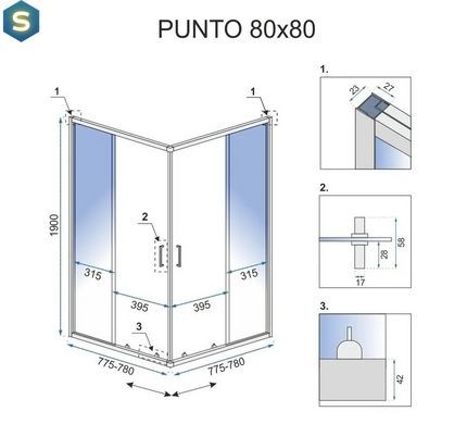 Душова кабіна Rea Punto 80x80 gold розсувна REA-K6441, Золотий, Універсальна, золотий