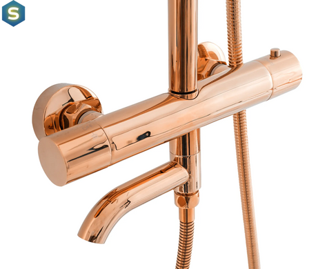 Душовя система Rea Lungo з термостатом та виливом rose gold REA-P6606, Теплый закат