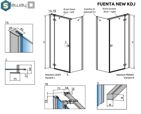 Душова кабіна Radaway Fuenta New KDJ 80Lx100x200 384043-01-01L+384052-01-01