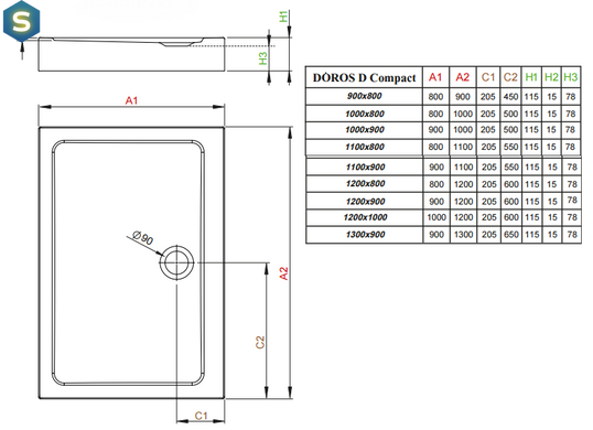 Душовий піддон Radaway Doros D Compact 90x80 SDRD9080-05