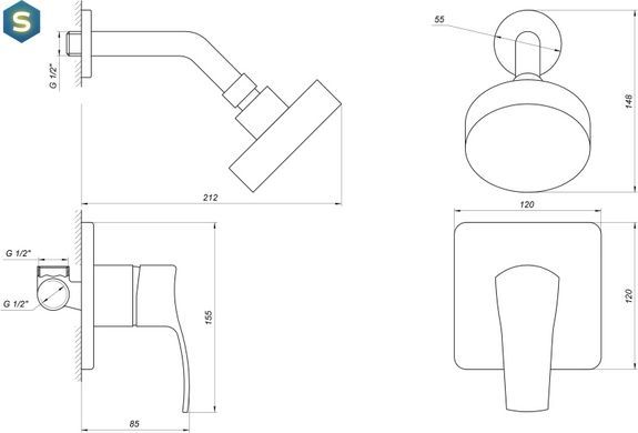 Душова система прихованого монтажу Globus Lux GLQU-0105S-KIT, Хром
