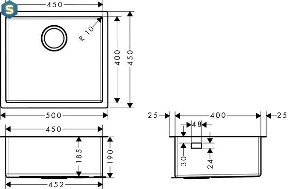 Кухонна мийка Hansgrohe S719-U450 під стільницю 500x450 Stainless Steel 43426800