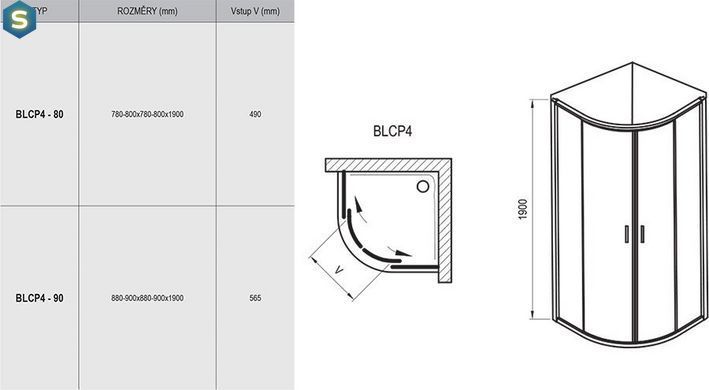 Душова кабіна Ravak Blix BLCP4-80 полірований алюміній+transparent 3B240C00Z1