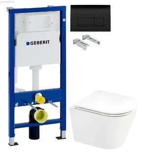 Інсталяція Geberit Duofix 458.103.00.1 з клавішею Delta50 чорний глянцевий + Унітаз підвісний Q-Tap Scorpio QT1433053ERW з сидінням Slim Soft-close
