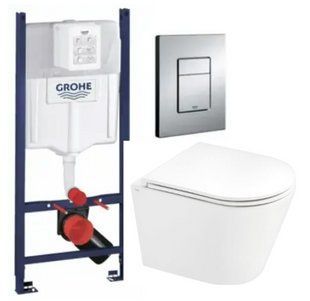 Комплект 5в1: Інсталяція Grohe Rapid + Безобідковий Підвісний унітаз Scorpion + клавіша хром
