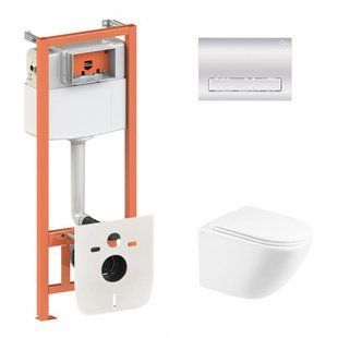 Набор: Qtap Robin Ultra Quiet унитаз подвесной QT1333046EUQW + Nest комплект инсталляции 4в1 (линейная клавиша Chrome) QT0133M425 + QT0111M08381CRM