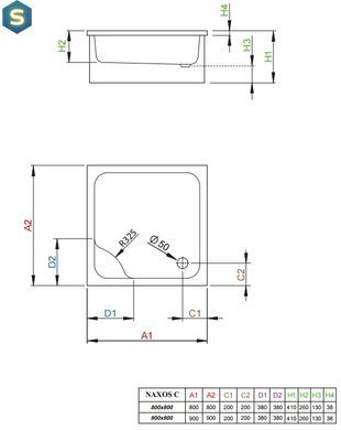 Душовий піддон Radaway Naxos C 80 для облицювання плиткою або мозаїкою SNC8841-28