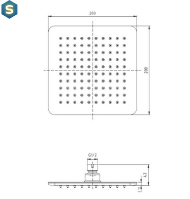 Верхній душ Ponsi Square Showerhead Ultraflat BNSOFXSF27, Хром