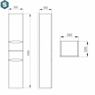Пенал підвісний Sanwerk "Ліга Air" 35 Мессина MV0000396 правий, Орех