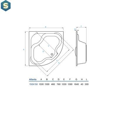 Ванна акрилова Koller Pool Atlanta 150 + сифон + ніжки ATLANTA150X150+WBW0070+A55K (KP), Білий