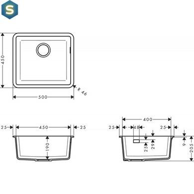 Кухонна мийка Hansgrohe S510-U450 під стільницю 500x450 Graphiteblack 43431170