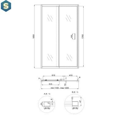Душевая дверь в нишу Qtap Taurus CRM2011-12.C6 110-120x185 см, стекло Clear 6 мм, покрытие CalcLess, Универсальная, прозрачный