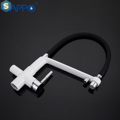 Смеситель для кухни на две воды Gappo G4398-9 с гибким изливом, белый/черный, Черный матовый