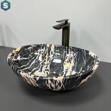 Умивальник (раковина) VBI PARMA BLACK OPAL GLOSSY накладний, Чорний/золото