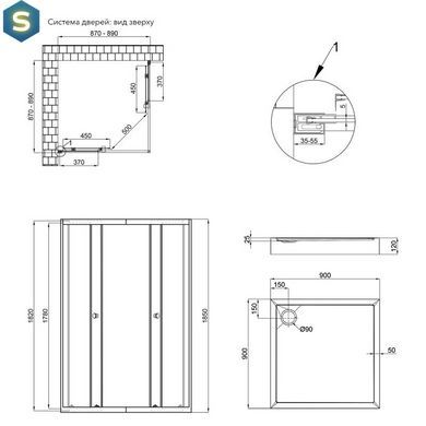 Набор: Qtap душевая кабина Presto CRM1099SP5 Pear 1970x900x900 мм + поддон Tern 309912C 90x90x12 см с сифоном, Хром, Универсальная, матовый