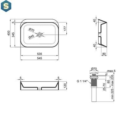 Умивальник Qtap Scorpio накладний прямокутний 550х390х120 мм Black matt + донний клапан PU03, Черный матовый